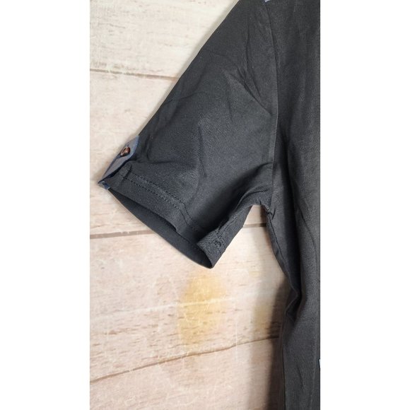 Vassari Los Angeles Men's Med Black V-Neck Designer Shirt Rare Blue Faux Leather - Picture 8 of 15